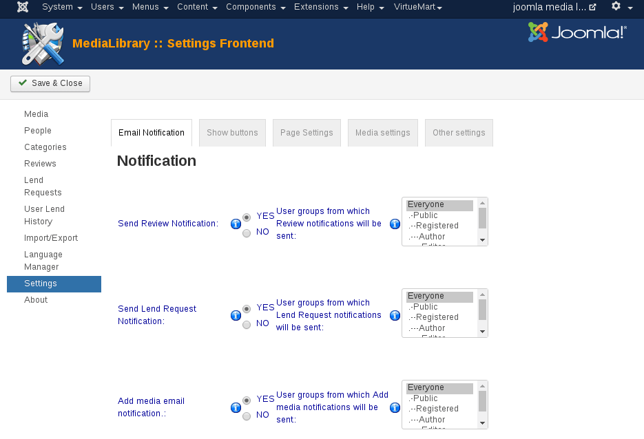 MediaLibrary - Settings Notification