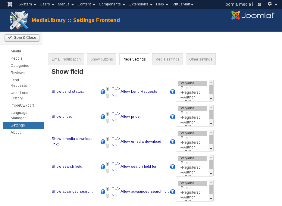 MediaLibrary - Setting show buttons tab